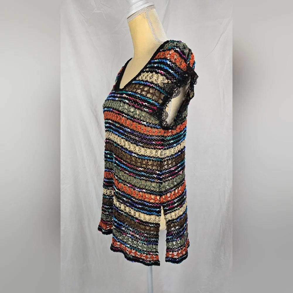 Free People New Romantics Multicolored Open Knit Sleeveless Tunic Top sz S